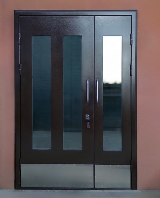 Дверь со стеклами и отбойниками Дверь со стеклами и отбойниками