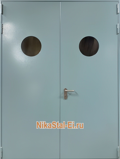 Двупольная противопожарная дверь с круглым остеклением ei-60 Двупольная противопожарная дверь с круглым остеклением ei-60